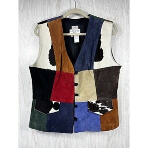 Gerard Texas Patchwork Leather Cowhide Vest Medium Western Boho Rodeo Retro